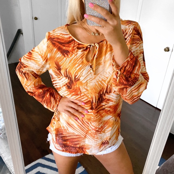 Your 6th Sense Tops - 🌅 YOUR 6th SENSE ORANGE LEAF TOP/BEACH COVERUP!